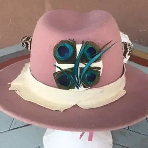 Luscious pink Fedora style with rough cut chamois wild bird feather front O/S AmyG | Accessories | Luscious Pink Fedora Style With Rough  main image 3